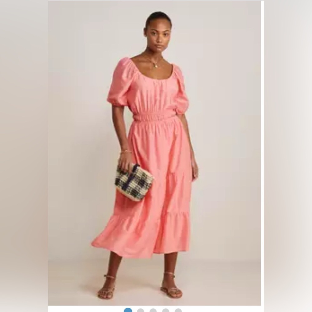 Vineyard Vines Cotton Silk Pink Tiered Maxi Dress Size Small Smocked Waist New